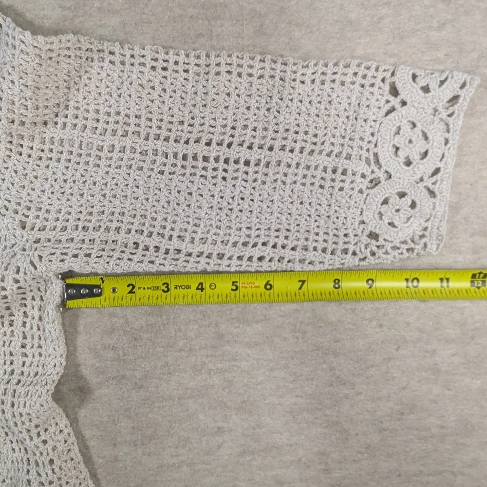 100% Cotton Gorgeous Oatmeal Beachy Natural Boho Crunchy Crochet Top Open Knit L